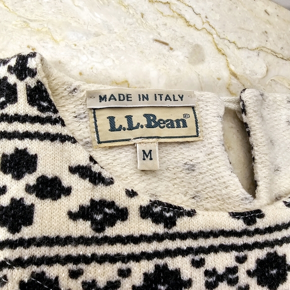 Vintage L.L. Bean Womens Dark Blue Cream Patterned Wool Blend Sweater Med - Picture 9 of 12
